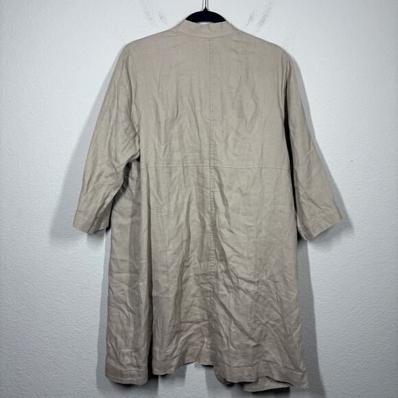 J Jill Womens Petite Large Linen Open Long Line Cardigan Tan Sandbar Half Sleeve - Picture 2 of 11